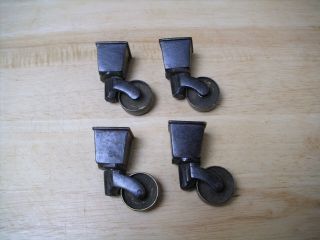 Set 4 Antique Solid Brass Square Cup Castors 30mm Wheels Reclaimed Salvage