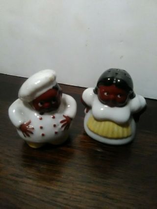 Vintage Rare Black Americana Chubby Chef Salt & Pepper Shakers Made In Japan