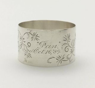 Fine Antique Bright Cut Engraved Sterling Silver Napkin Ring " F.  An.  Oct.  16,  