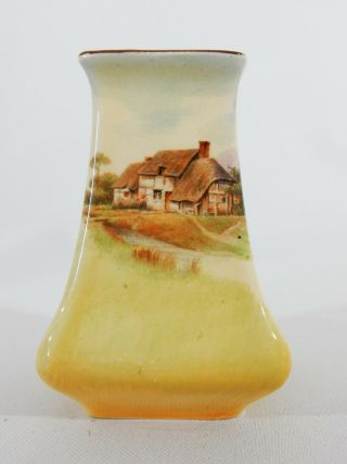 Antique Art Deco Royal Doulton Cottage Scene Small Squat Vase D4987 Series Ware