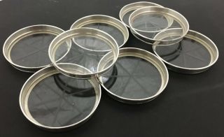 Set Of Eight Sterling Silver And Etched Glass Coasters