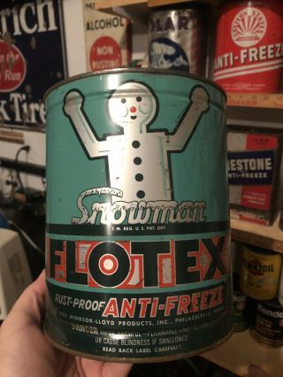 Vintage Flotex.  Snowman.  Anti - Freeze One Gallon Can Colors Rare.  Oil.  Gas.  Old
