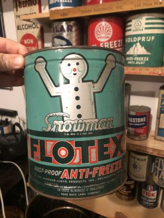 Vintage FLOTEX.  Snowman.  Anti - Freeze One Gallon Can COLORS RARE.  Oil.  gas.  old 2