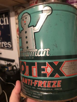 Vintage FLOTEX.  Snowman.  Anti - Freeze One Gallon Can COLORS RARE.  Oil.  gas.  old 3
