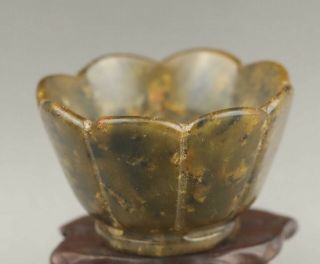 Chinese Old Natural Jade Hand - Carved Statue Jade Flower Cup 2.  4 Inch