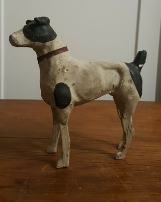 Antique Putz Paper Mache Stick Leg Terrier
