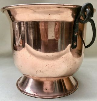Antique French Copper Pot / Jarniere With Wrought Iron Handle & Brackets