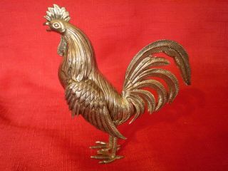 Stunning Vintage White Metal Or Silver Plated Model Of A Cockerel
