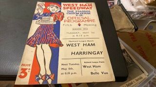 West Ham Hammers V Harrngay Racers - - - Speedway Programme - - 1st May 1934 - Rare