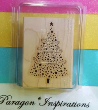 Rare Stampin Up Star Tree Single Wood Mount Stamp Christmas Holiday Season