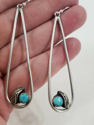 Vintage Sterling Silver Native American Turquoise Dangle Earrings 2.  75 " T 7.  3 G