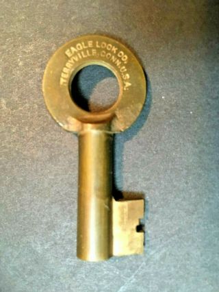Antique Vintage Brass Hollow Barrel Key Eagle Lock Co.  11d4