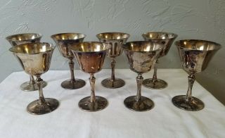 Eight E.  L.  Delberti Italy Silver Plate Wine Or Cordial Glasses Cups
