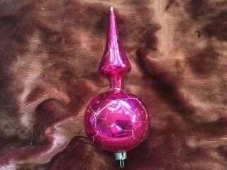 Antique Vtg West Germany Mercury Glass Christmas Tree Ornament Ball W Taper Pink