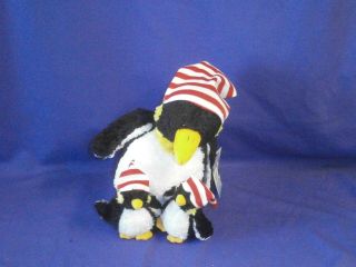 Vintage Waddles & Wee Ones Christmas Pull String Penguins By Ganz C1990s 8inch