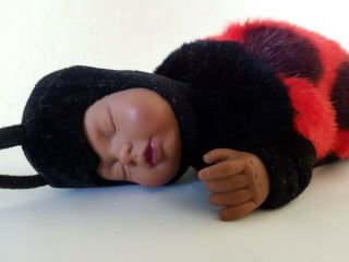 Vintage 1998 Anne Geddes African - American Ladybug Baby Bean Bag Doll Sleeping