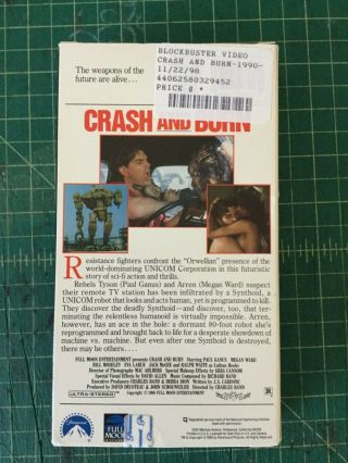 Crash and Burn VHS Rare OOP HTF Full Moon Horror Sci - Fi slipcase NOT big box 2