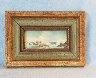Antique Seascape Miniature Watercolor Painting Listed Artist Ethel G Carpenter