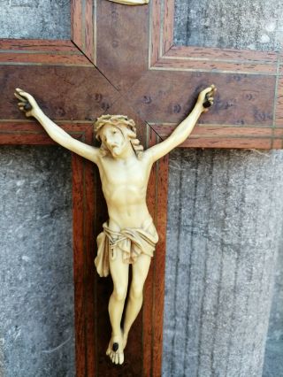 Antique France Wood Cross Crucifix Celluloid Inri Jesus Christ Corpus Wall