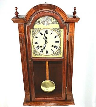Tempus Fugit Antique Grandfather Mantle Wall Clock Wood Brass Pendulum With Key