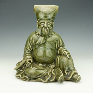 Antique Japanese Pottery - Celadon Glazed Sage Or Deity Figure - Unusual