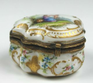 Antique German Hand Painted Porcelain Maiden Nude Cherub Jewelry Trinket Box Asa