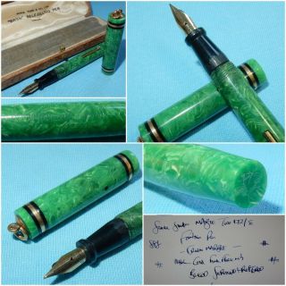 Rare Swan Mabie Todd 172/50 Jade Green Fountain Pen 14k Fine Flex Restored Boxed
