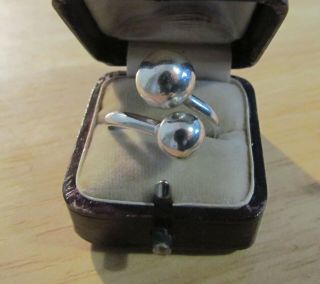Rare Two Ball Silver Modernist Designer Ring Scandinavian ? Size Adjustable
