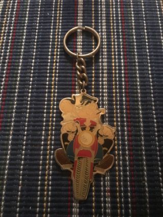 Popeye Metal Key Chain Riding A Motorcycle With Olive Oyl Rare