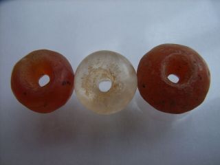 3 Ancient Neolithic Carnelian,  Rock Crystal Beads,  Stone Age,  Rare Top
