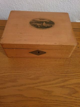Antique Mauchline Ware Wood Box Transfer Picture The Beach Southport 1888 Dollie