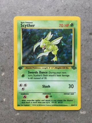 Pokemon Tcg Cards 1st Edition Scyther 10/64 Jungle Holo Rare Nm