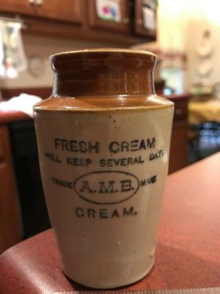 Antique British Uk Fresh Cream Dairy A.  M.  B Stoneware Deposit Jar