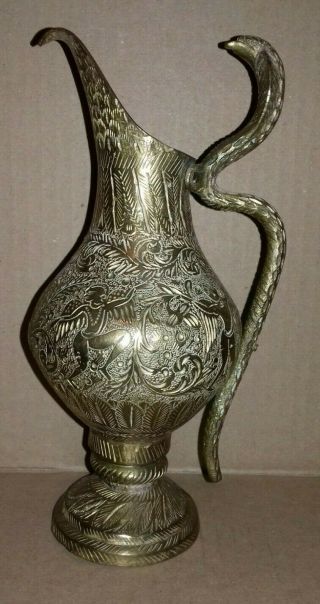 Vintage Indian Brass Pitcher/jug With Cobra Handle (st3)