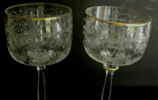 ANTIQUE BOHEMIAN MOSER HAND CUT 2 GOBLETS GLASSES 2