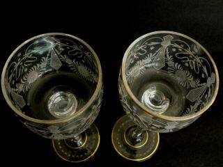 ANTIQUE BOHEMIAN MOSER HAND CUT 2 GOBLETS GLASSES 3