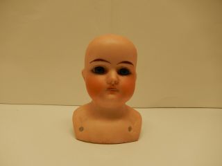 Antique German Bisque 3 1/2 " Doll Head Glass Eyes Open Mouth Teeth