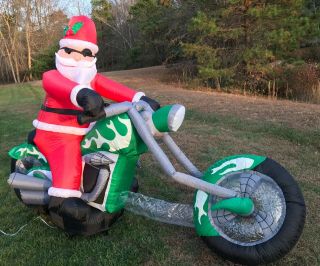 9 ' Santa on Motorcycle Chopper Lighted Airblown Inflatable Rare 2