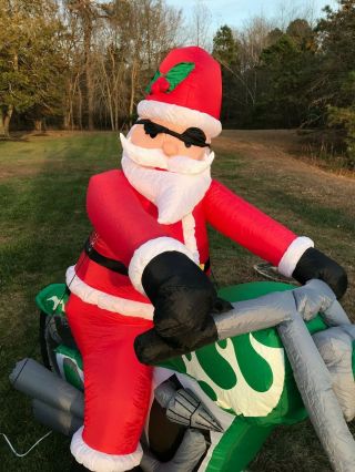9 ' Santa on Motorcycle Chopper Lighted Airblown Inflatable Rare 3