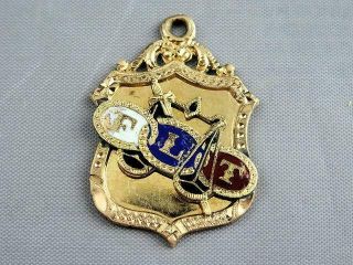 Antique Flt Independent Order Of Odd Fellows Gold Filled Enamel Watch Fob C 1890