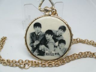 1964 Beatles Photo Pendant Necklace W/goldtone Chain By Nems Rare Find