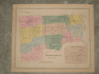 Antique 1869 Wethersfield,  Ct. ,  Hand Colored Map.  & In