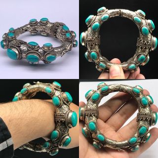 Turquoise Old Silver Lovely Stone Unique Bracelet