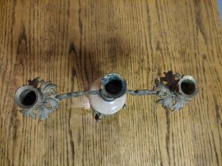 Antique Victorian Gold Painted Cast Iron 3 Candle Candlestick Candelabra Holder 2