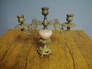 Antique Victorian Gold Painted Cast Iron 3 Candle Candlestick Candelabra Holder 3