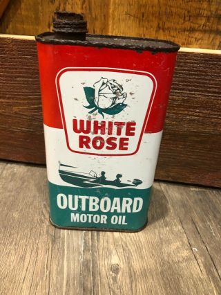 Rare White Rose Outboard Motor Oil Can One Quart Gas & Oil White Rose