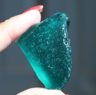 Xxxl Rare Viridian Peacock Blue Seaglass Curved From Russia