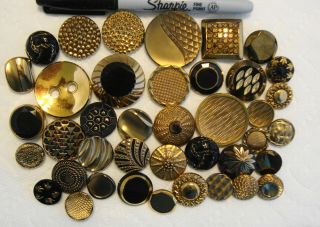 40 Vintage Antique Black Glass Gold Luster Buttons 3/4 " To 1 1/2 "