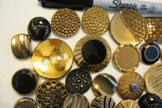 40 Vintage Antique Black Glass Gold Luster Buttons 3/4 