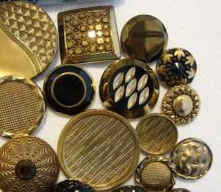 40 Vintage Antique Black Glass Gold Luster Buttons 3/4 